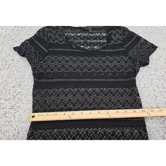 Sheer Lace Micro Mini Dress Y2K 90s Fairy Grunge Goth Glam Metallic Black Size M - Picture 12 of 13